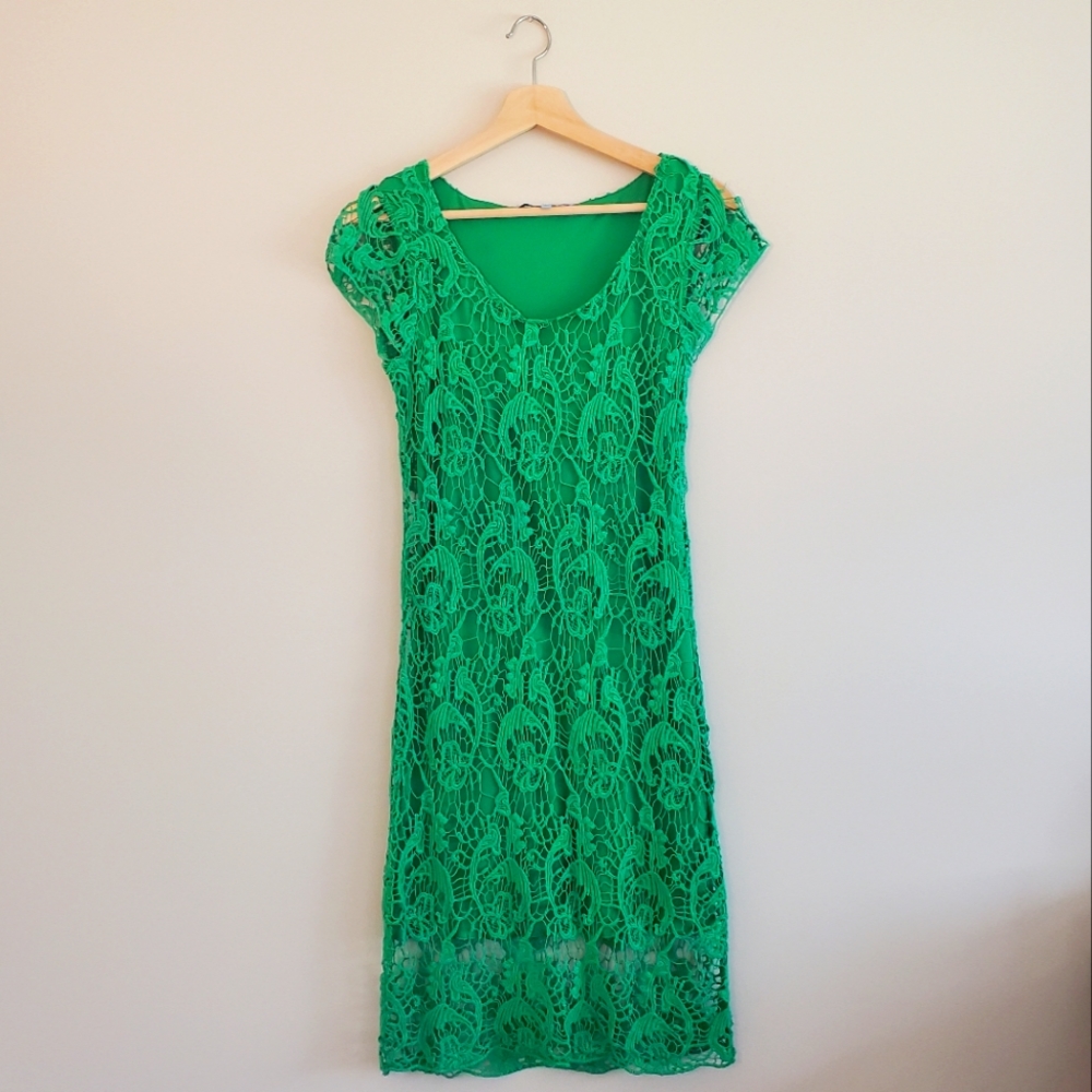 Antonio Melani green lace overlay dress, size small